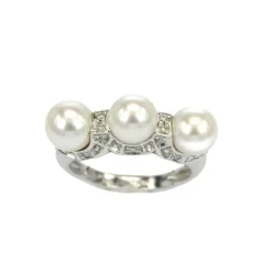Fashion Anello Donna in Oro Bianco con Perle Coltivate e Diamanti 0,10 Carati Gioielli Con Perle | Anelli