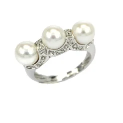 Fashion Anello Donna in Oro Bianco con Perle Coltivate e Diamanti 0,10 Carati Gioielli Con Perle | Anelli