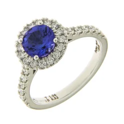 Discount Anello Corona Tanzanite in Oro Bianco con Diamanti Anelli