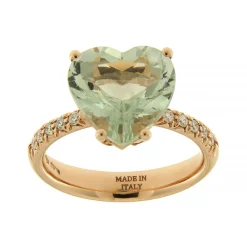 Outlet Anello Cuore Prasiolite in Oro Rosa e Diamanti Anelli