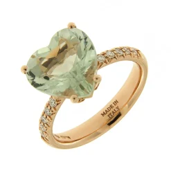 Outlet Anello Cuore Prasiolite in Oro Rosa e Diamanti Anelli