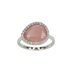 Outlet Anello Fascino in Oro Bianco Quarzo Idrotermale Rosa e Zirconi Anelli