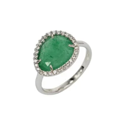 New Anello Fascino in Oro Bianco Quarzo Idrotermale Verde Anelli