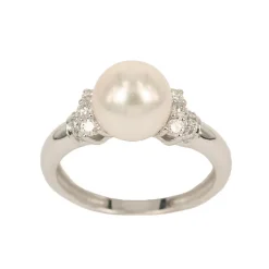 Sale Anello in Oro Bianco con Perla Coltivata di Mare e Diamanti 0,23 Carati Gioielli Con Perle | Anelli