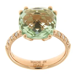 Hot Anello Quadrado Prasiolite in Oro Rosa con Diamanti Anelli
