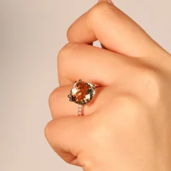 Hot Anello Quadrado Prasiolite in Oro Rosa con Diamanti Anelli