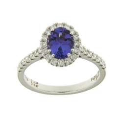 Outlet Anello Tanzanite Ovale in Oro Bianco con Diamanti Anelli