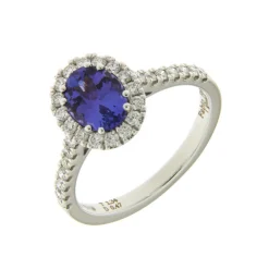 Outlet Anello Tanzanite Ovale in Oro Bianco con Diamanti Anelli