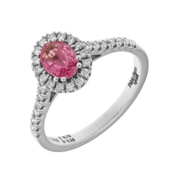 Sale Anello Zaffiro Rosa Ovale in Oro Bianco con Diamanti Anelli