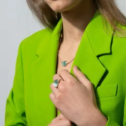 Outlet Anello Madi Laguna Goccia con Quarzo Idrotermale Verde Acqua Gioielli Madi