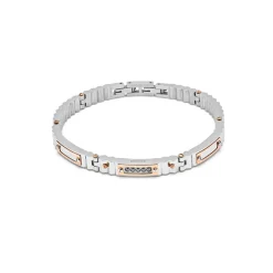 Sale Bracciale Comete Gioielli in Acciaio e PDV Rosa con Diamanti Neri Uomo Gioielli Comete Uomo