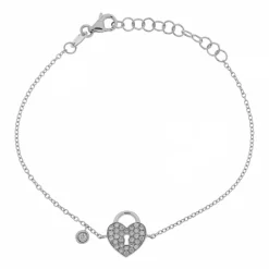 Sale Bracciale Cuore e Lucchetto in Oro Bianco con Diamanti Bracciali