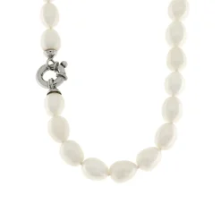 Outlet Collana di Perle Coltivate Acqua Dolce Ovali Bianche 8-9 mm Gioielli Con Perle