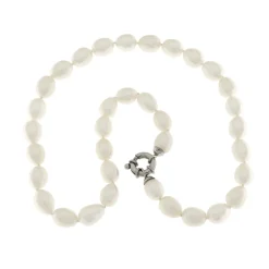 Outlet Collana di Perle Coltivate Acqua Dolce Ovali Bianche 8-9 mm Gioielli Con Perle