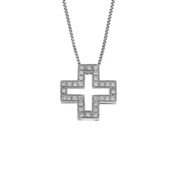 Online Collana Croce Greca in Oro Bianco con Diamanti Collane