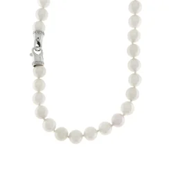 New Collana di Perle Bianche Coltivate Giapponesi 7/7,5 mm con fermezza in Oro Bianco e diamanti Gioielli Con Perle
