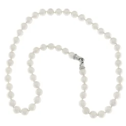 New Collana di Perle Bianche Coltivate Giapponesi 7/7,5 mm con fermezza in Oro Bianco e diamanti Gioielli Con Perle