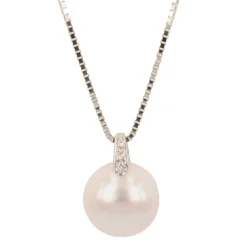 Sale Collana in Oro Bianco con Perla Coltivata Giapponese 9 mm e Diamanti Gioielli Con Perle