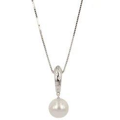 Clearance Collana in Oro Bianco con Perla Coltivata Australiana 10.5/11 mm e Diamanti Gioielli Con Perle