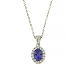 Sale Collana Tanzanite Ovale in Oro Bianco con Diamanti Collane