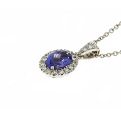 Sale Collana Tanzanite Ovale in Oro Bianco con Diamanti Collane
