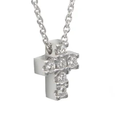 Outlet Collana In Oro Bianco Con Croce in Diamanti Taglio Brillante Le Mie Creazioni | Collane