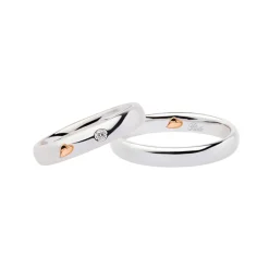 Fashion Coppia Fedi Nuziali Polello in Oro Bianco Collezione Cuori Con Diamante e Cuore in Oro Rosa Fedi Nuziali