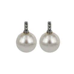 New Orecchini in Oro Bianco con Perle Coltivate di Acqua Dolce e Zirconi Gioielli Con Perle