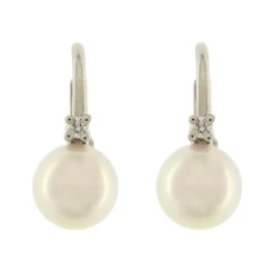 Online Orecchini in Oro Bianco a Monachella con Perle Coltivate di Mare 6,5-7,00 mm. Gioielli Con Perle