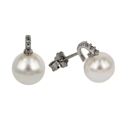 New Orecchini in Oro Bianco con Perle Coltivate di Acqua Dolce e Zirconi Gioielli Con Perle