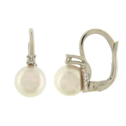 Online Orecchini in Oro Bianco a Monachella con Perle Coltivate di Mare 6,5-7,00 mm. Gioielli Con Perle