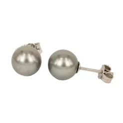 Online Orecchini in Oro Bianco con Perle Coltivate d’Acqua Dolce Grigie 9,00 mm. Gioielli Con Perle