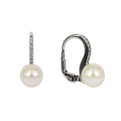 Online Orecchini Monachelle con Perle in Oro Bianco e Zirconi Gioielli Con Perle
