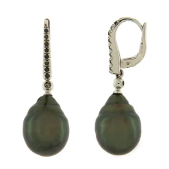 Hot Orecchini Perle Tahiti a Goccia Pendenti in Oro Bianco e Diamanti Neri Gioielli Con Perle