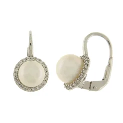 Hot Orecchini Perle Cerchi di Zirconi in Oro Bianco 7-7,5 mm Gioielli Con Perle