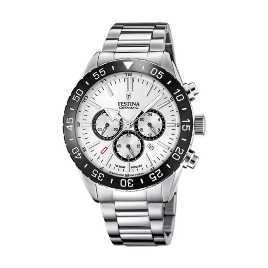 Outlet Orologio Festina Ceramic Bianco Acciaio Quartz 44 mm Uomo Orologi Festina Uomo