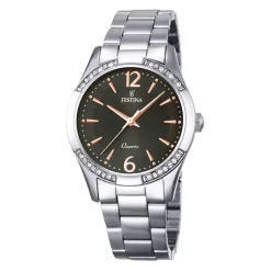 Best Orologio Festina Donna Mademoiselle In Acciaio Con Quadrante Marrone E Lunetta Con Strass Donna Orologi Festina Donna