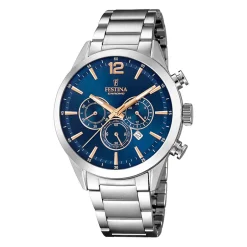 Outlet Orologio Festina Uomo Chrograph in Acciaio Inox Con Quadrante Blu e Cassa MM. 43 Uomo Orologi Festina Uomo
