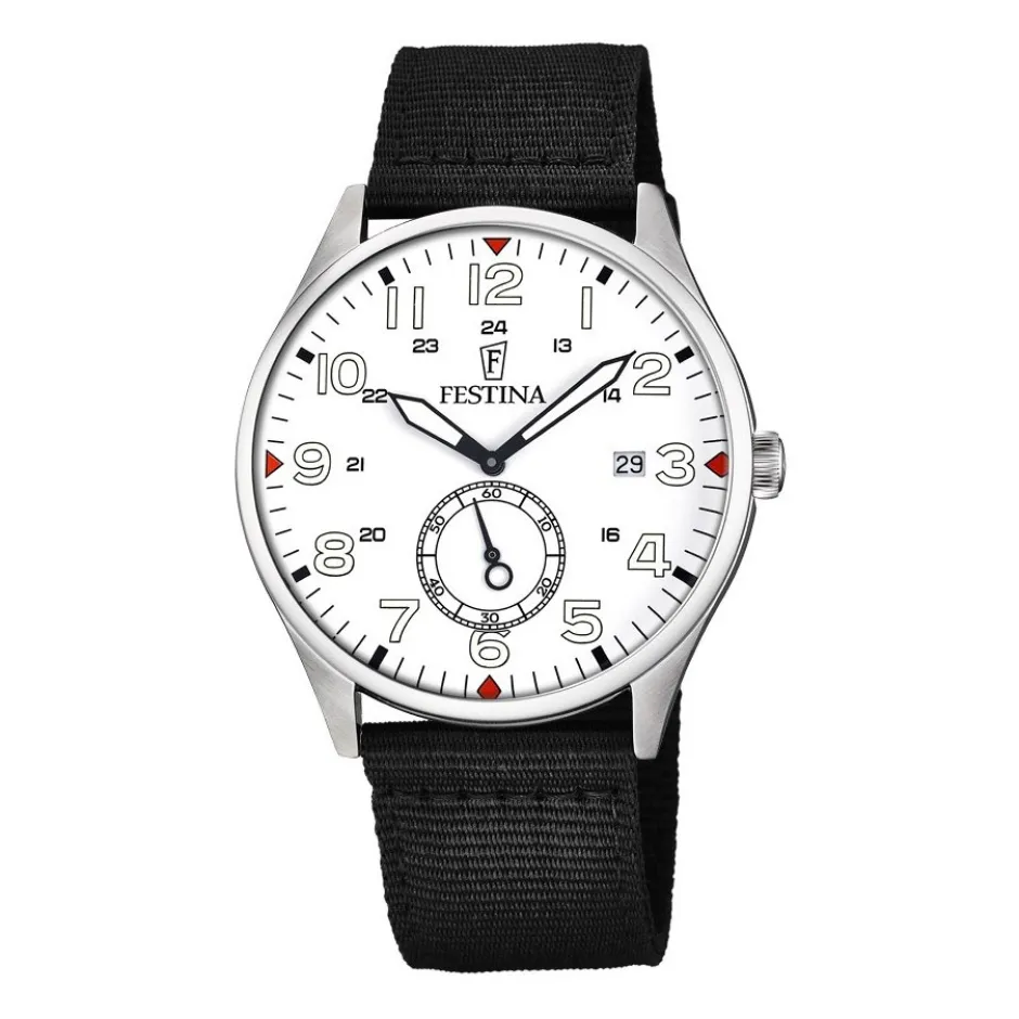 Outlet Orologio Festina Uomo Collezione Retro Con Quadrante Nero e Cinturino In Canvas Nero Uomo Orologi Festina Uomo