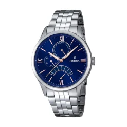 Outlet Orologio Festina Uomo Day Date in Acciaio con Quadrante Blu 43 mm Uomo Orologi Festina Uomo