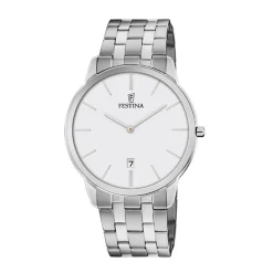 New Orologio Festina Uomo Modello Classico in Acciaio MM. 40 con Quadrante Bianco Uomo Orologi Festina Uomo